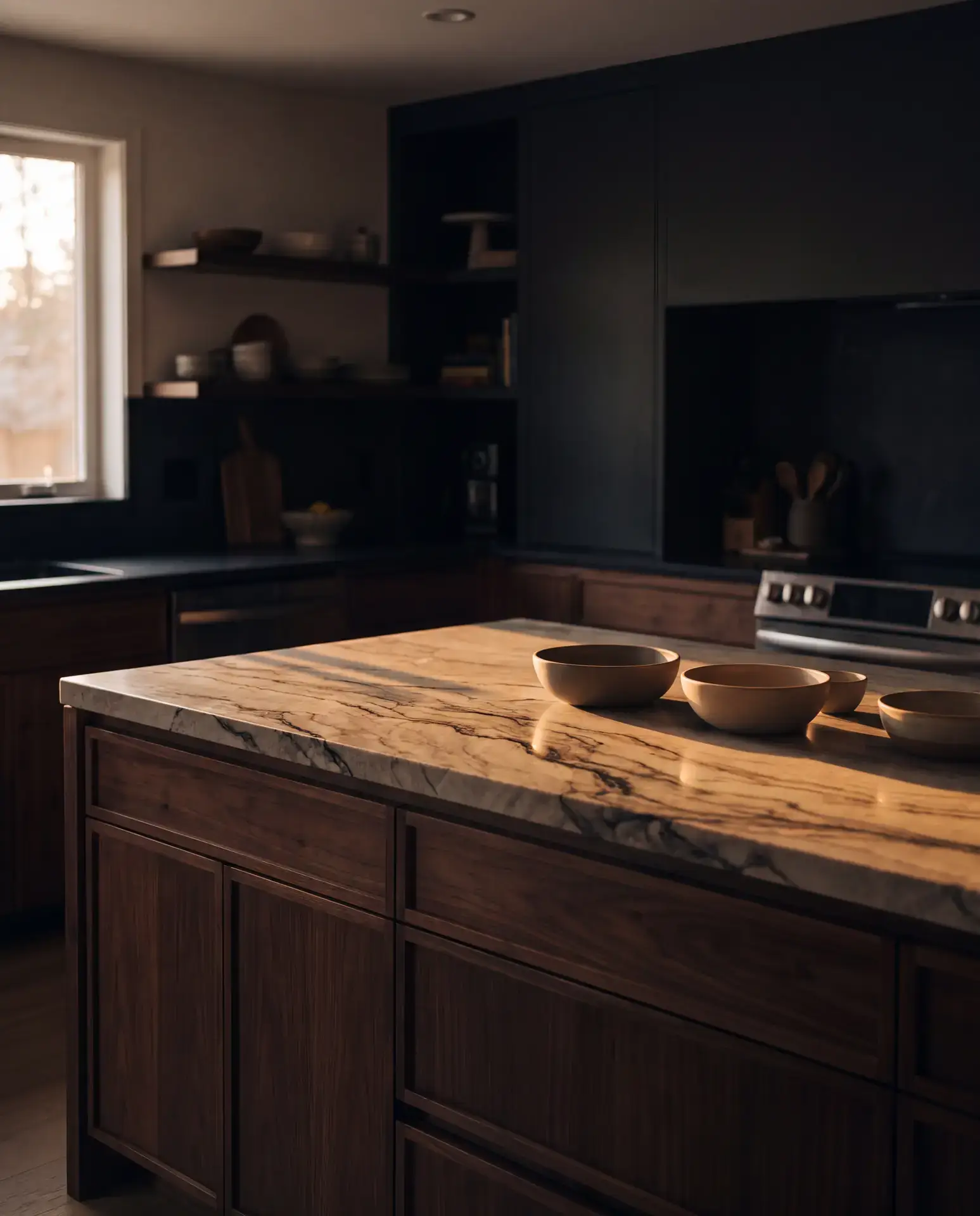 Cocina reformada en madera con isla central