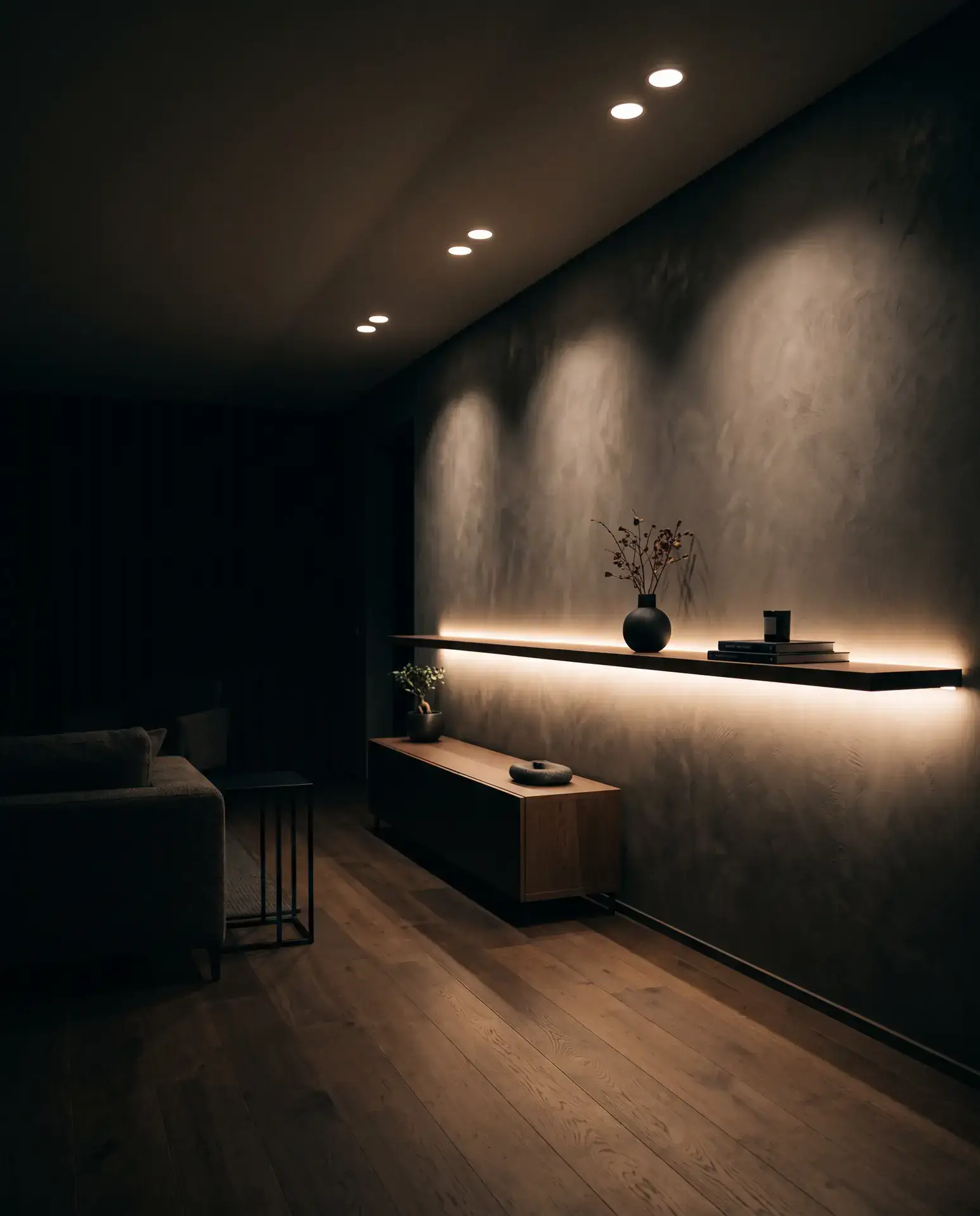 Salón de reforma integral con iluminación indirecta en Alicante